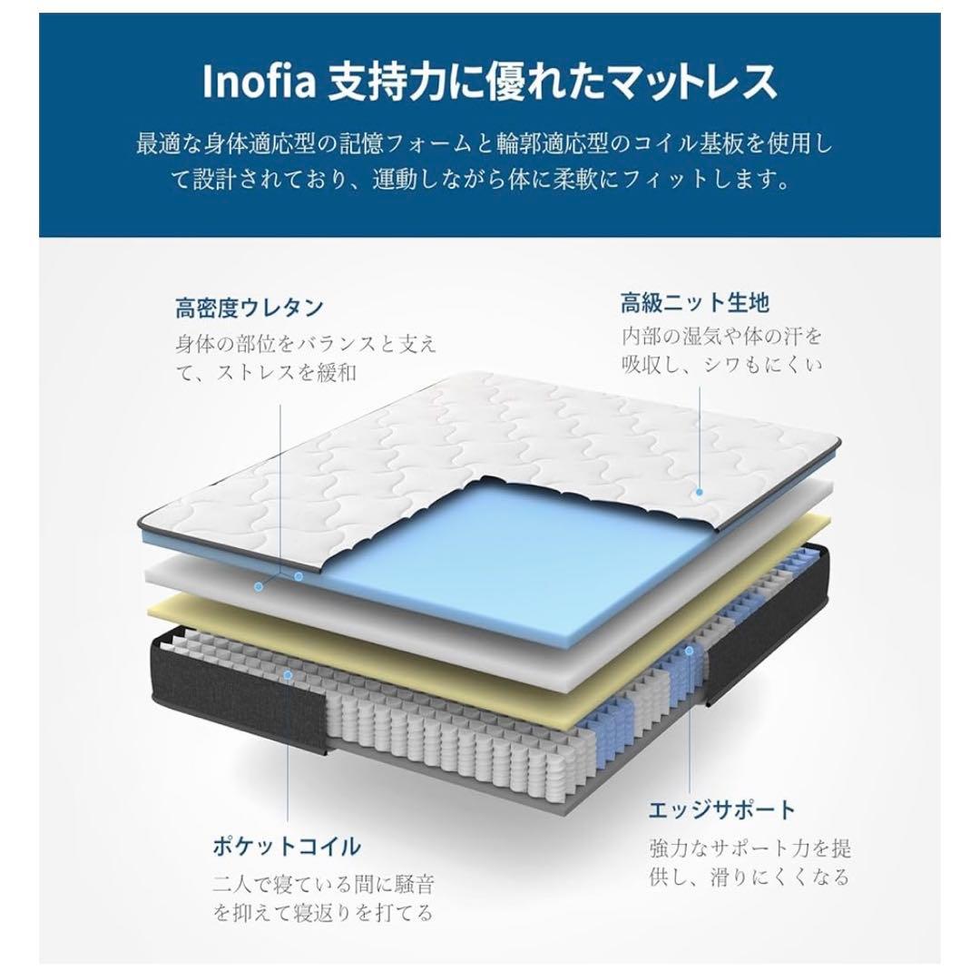 Inofia ダブル マットレス 極厚22cm ポケットコイル 高反発 圧縮梱包