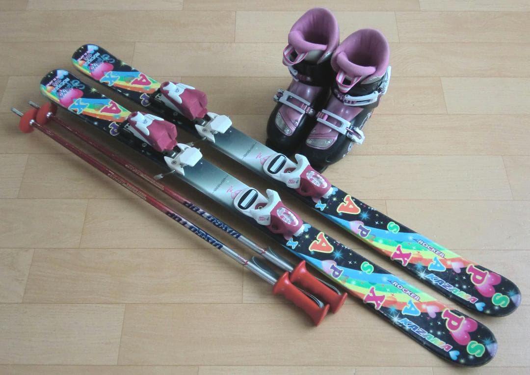 ■■送料無料■KAZAMA■子供用スキー4点セット■板106/靴19■WAX■■