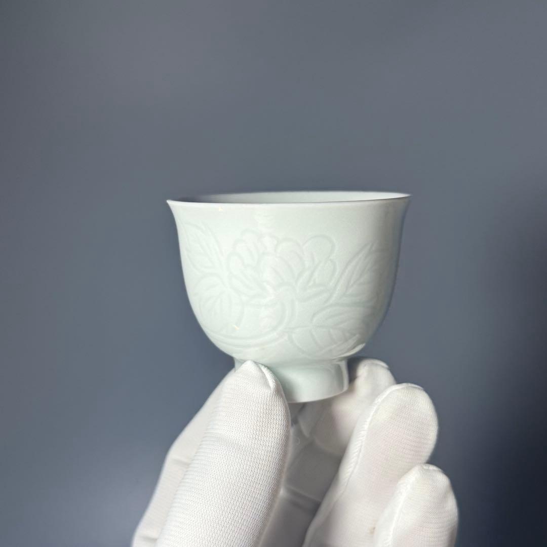 白磁の名工　樋渡陶六　煎茶器　揃い　茶道具　花彫文様　無傷　ほぼ未使用