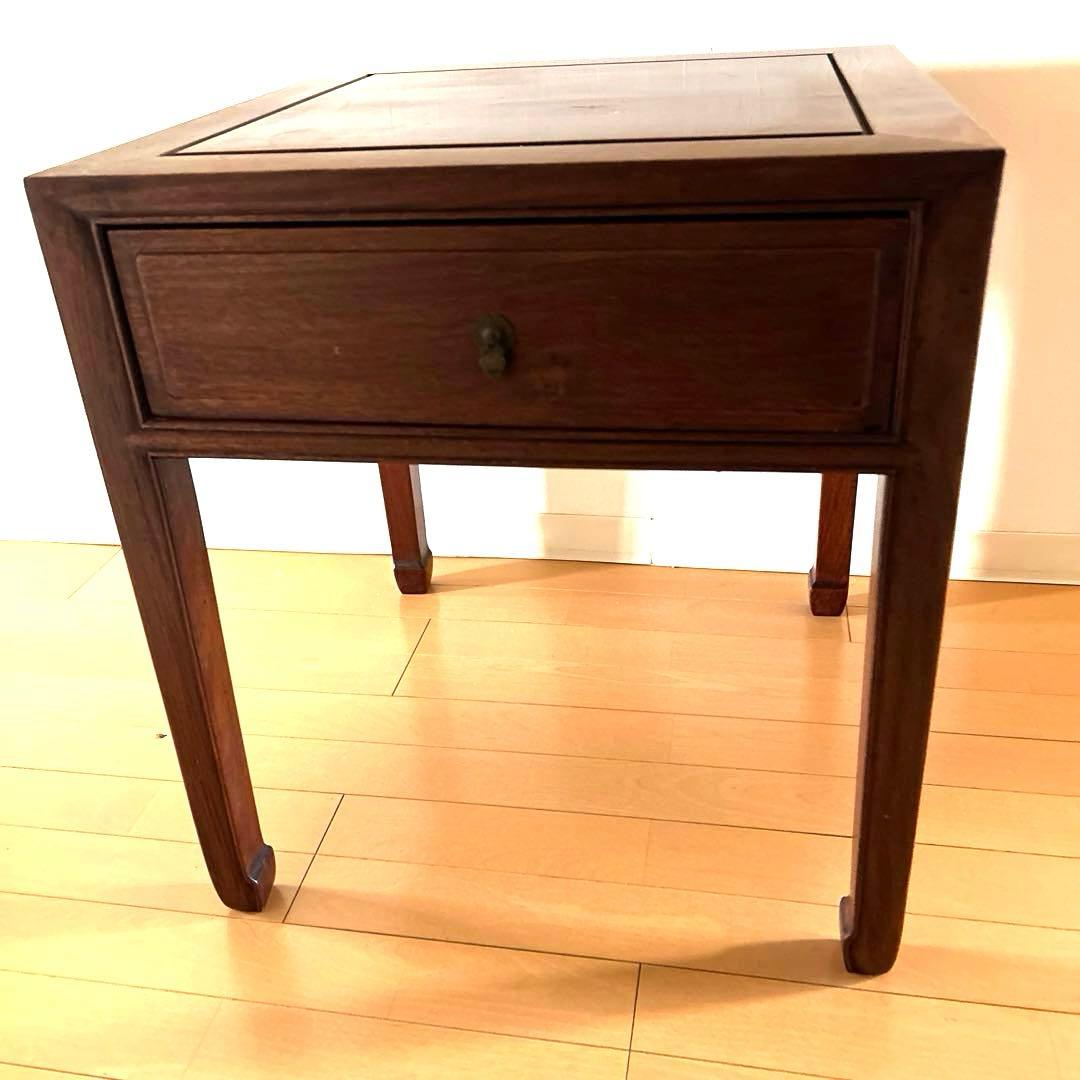 中国美術 唐木家具 サイドテーブル 花台 飾り台 アンティーク　引き出し