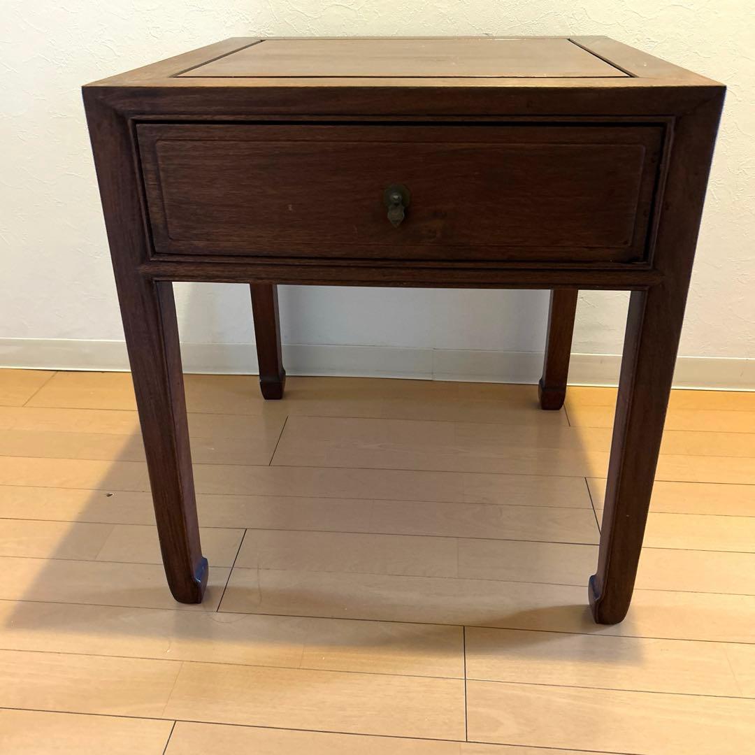 中国美術 唐木家具 サイドテーブル 花台 飾り台 アンティーク　引き出し