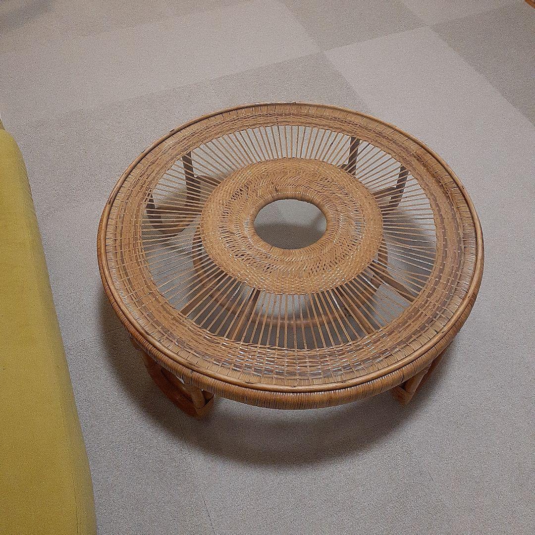 レトロ＊ラタンガラス テーブル