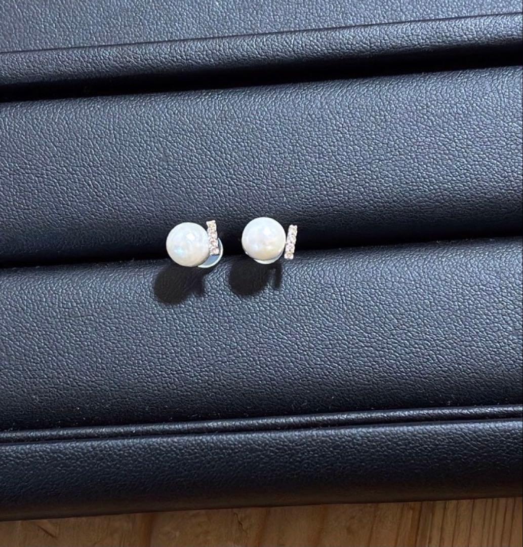 K10WGホワイトゴールドパールダイヤ付きピアス　1.8g