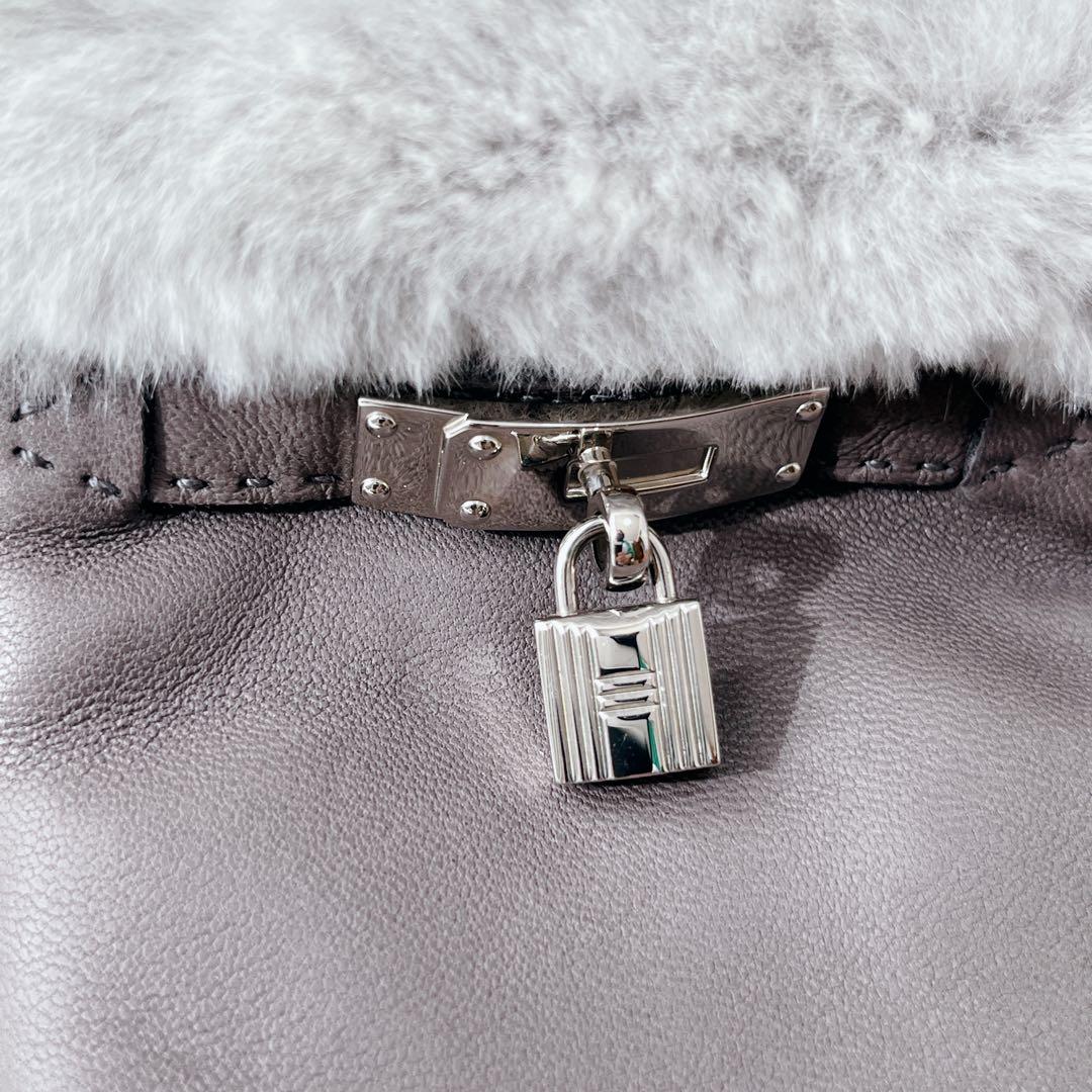 【 美品】HERMES レザー手袋 ミンクファー ケリー　グレー