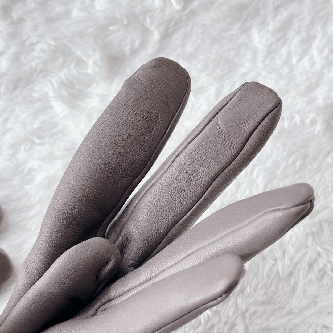 【 美品】HERMES レザー手袋 ミンクファー ケリー　グレー