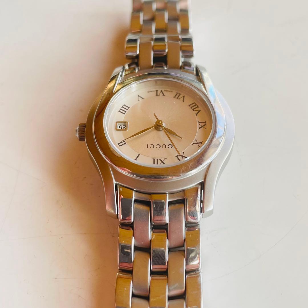 GUCCI グッチ シルバー文字盤 5500L 腕時計 クォーツ デイト 不動品