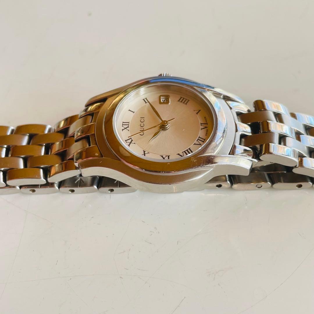GUCCI グッチ シルバー文字盤 5500L 腕時計 クォーツ デイト 不動品