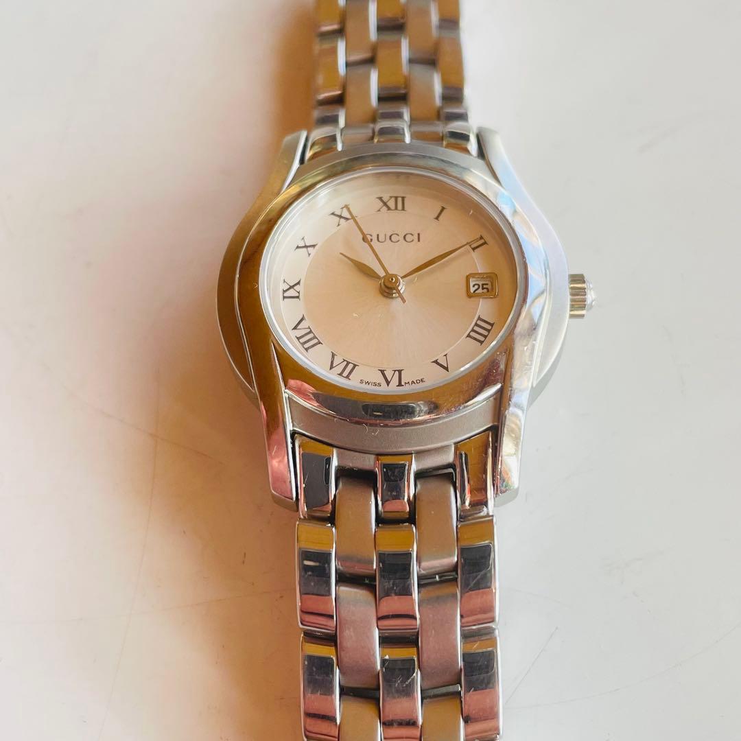 GUCCI グッチ シルバー文字盤 5500L 腕時計 クォーツ デイト 不動品