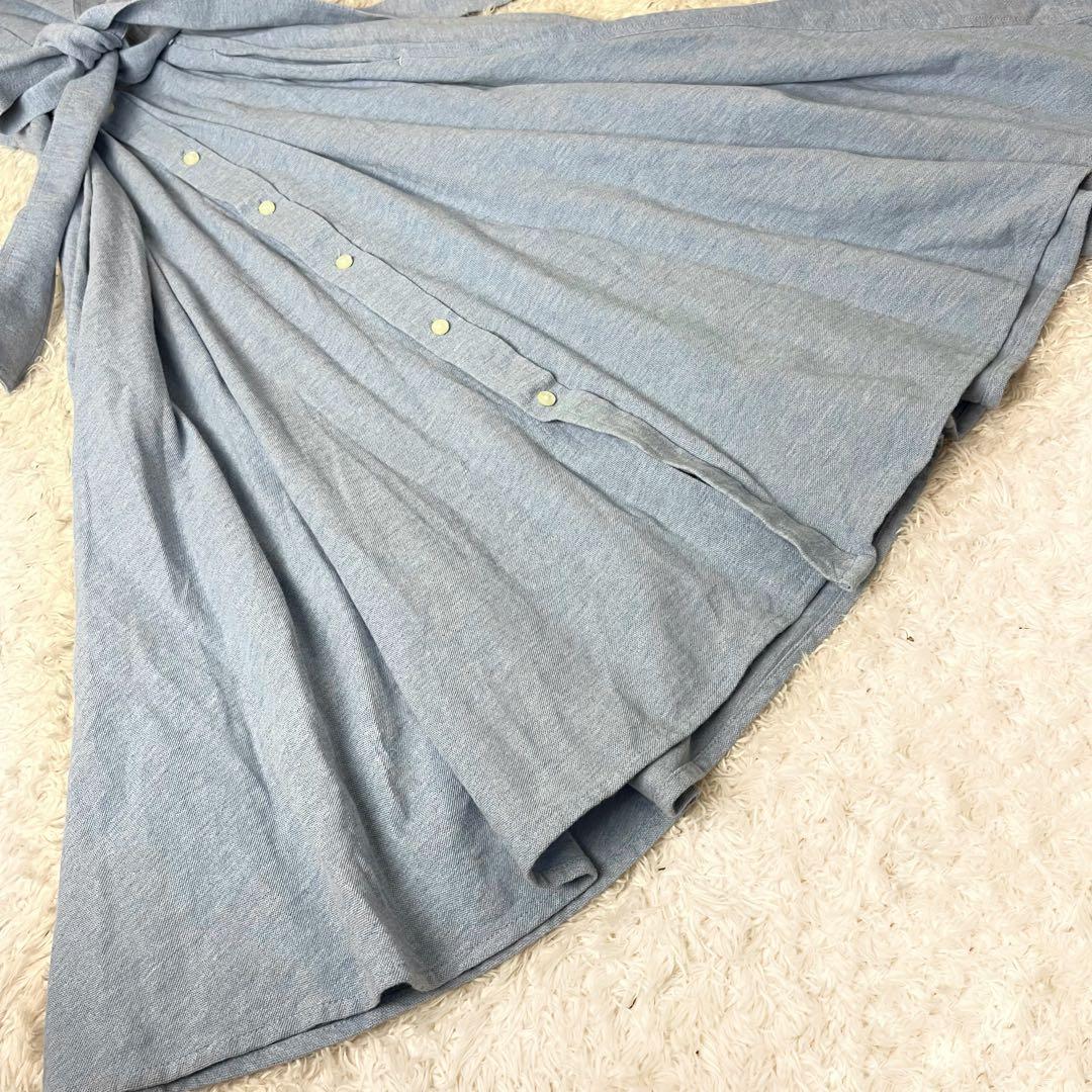 ラルフローレン ロング シャツワンピース 鹿の子 ベルト ポニー 水色 M