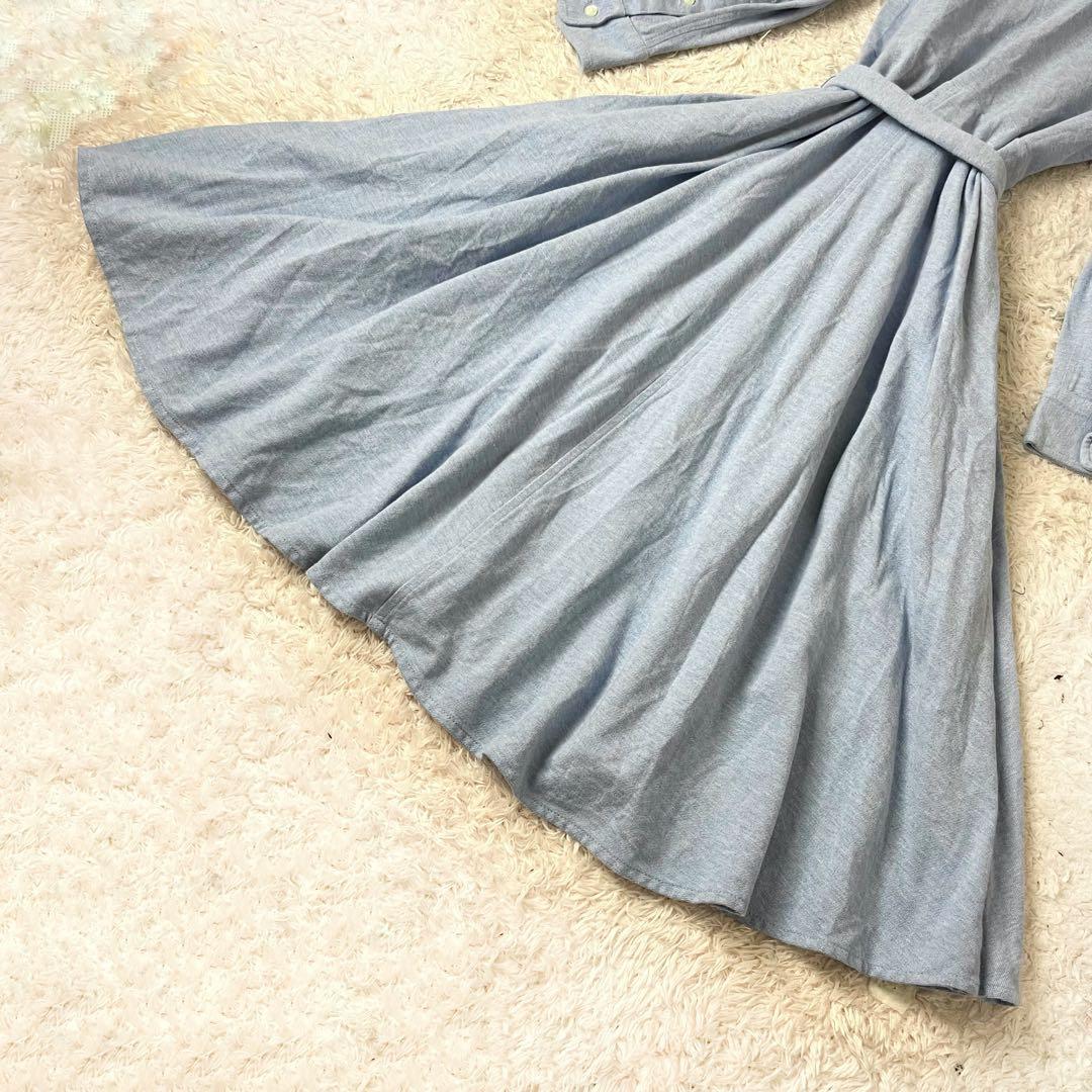 ラルフローレン ロング シャツワンピース 鹿の子 ベルト ポニー 水色 M