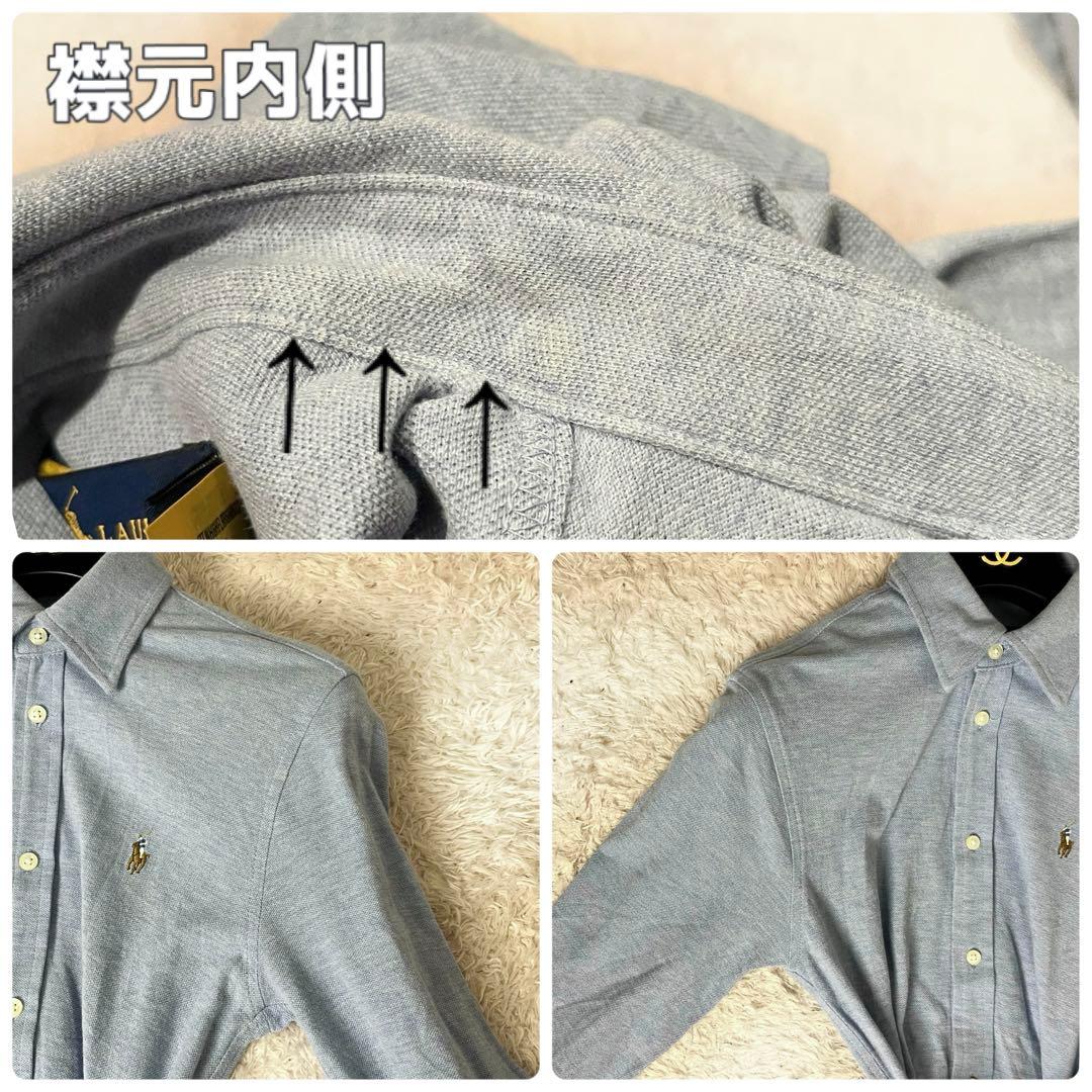 ラルフローレン ロング シャツワンピース 鹿の子 ベルト ポニー 水色 M