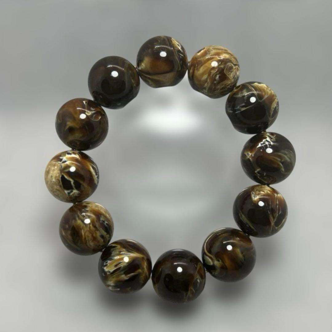 花琥珀のブレスレット ブルーアンバー 大粒