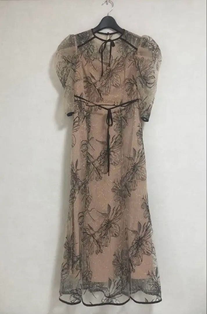 Leja 結婚式 ドレス 花柄リボンパフスリーブマーメイドワンピースドレス