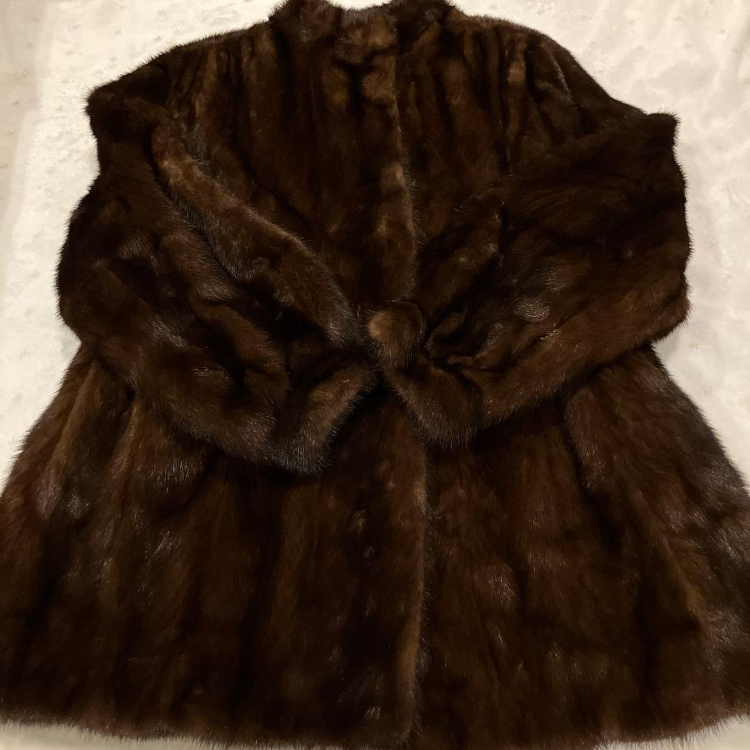 【美品】ミンクファーコート ライトブラウン系 ミドル丈 高級毛皮　艶やかL