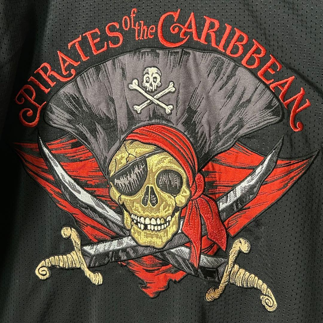 入手困難 パイレーツオブカリビアン 刺繍 ゲームシャツ メッシュ 黒 リンガー