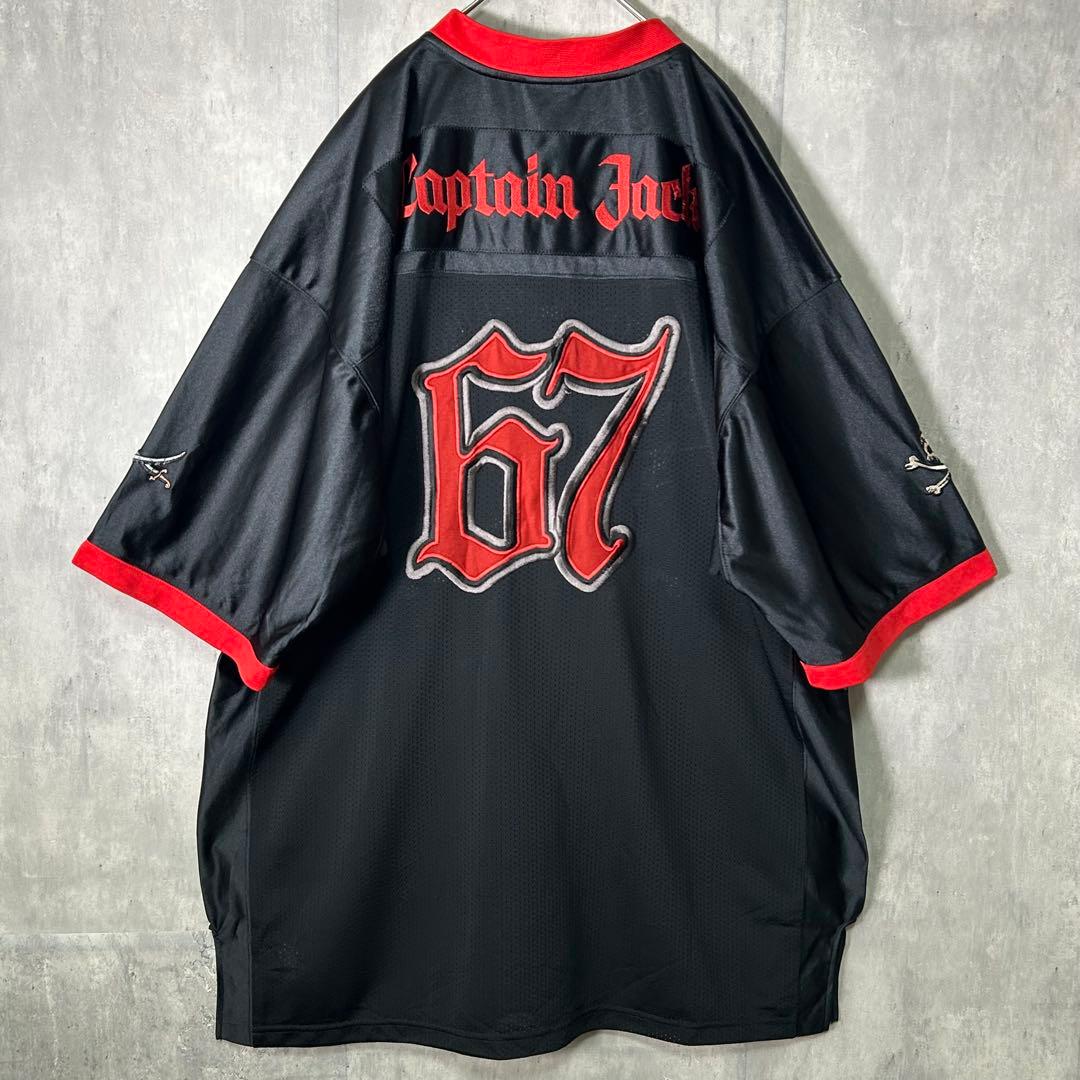 入手困難 パイレーツオブカリビアン 刺繍 ゲームシャツ メッシュ 黒 リンガー