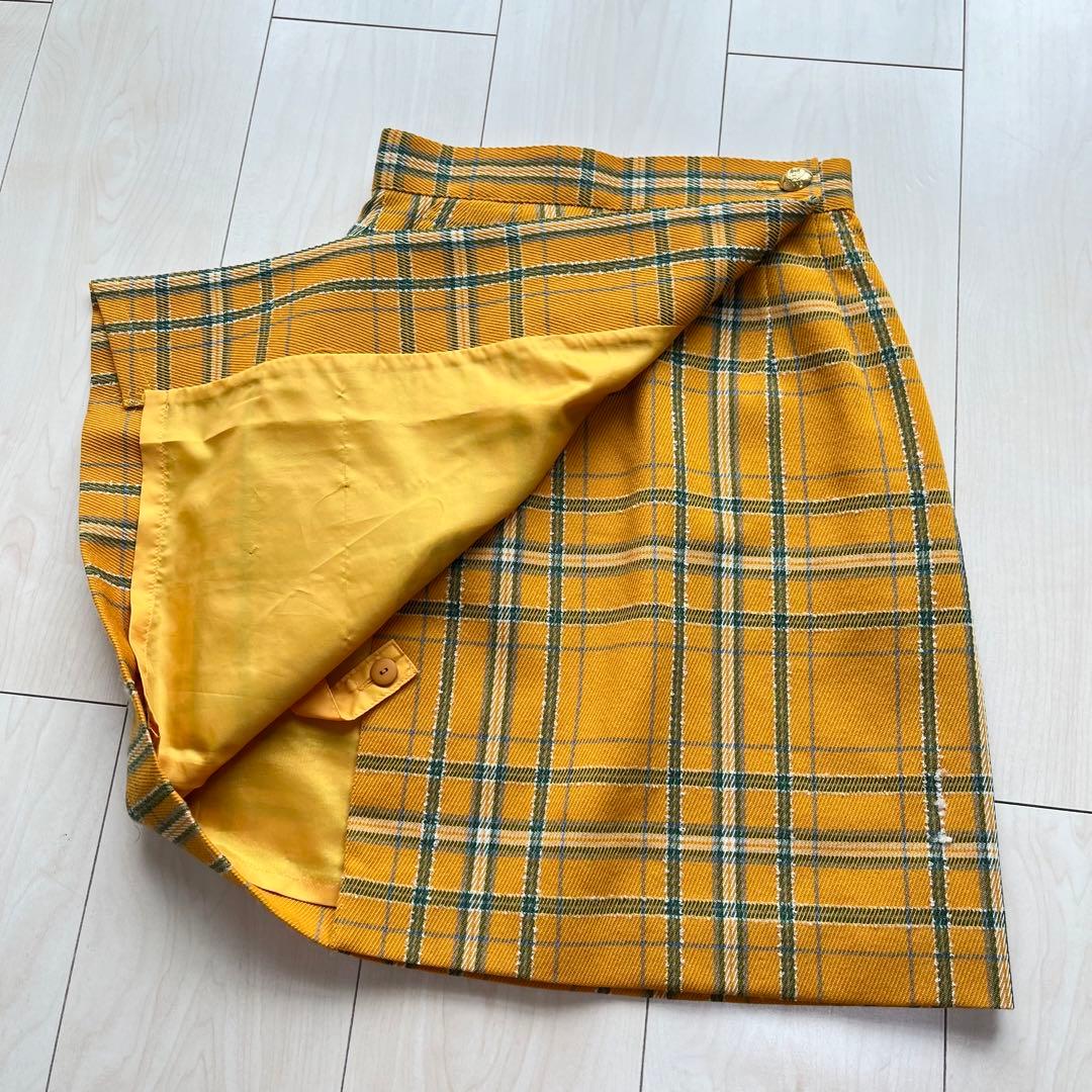 ELLE エル レトロ ヴィンテージ 金ボタン チェック スカートスーツ
