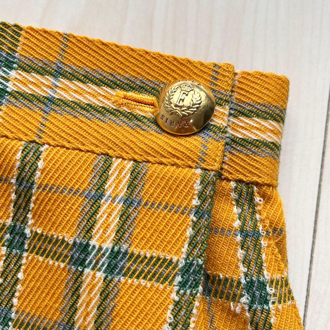 ELLE エル レトロ ヴィンテージ 金ボタン チェック スカートスーツ