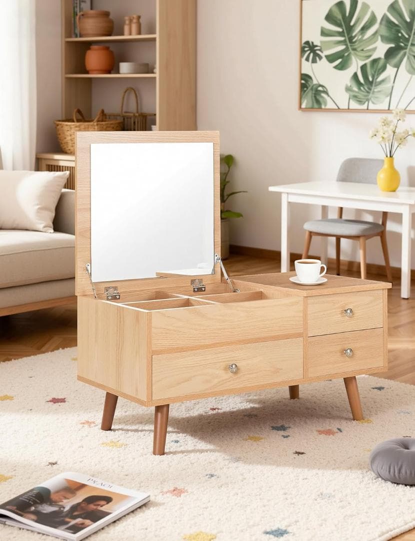 ドレッサーテーブル 化粧台 ローテーブル コンパクト 引き出し付き 棚付き