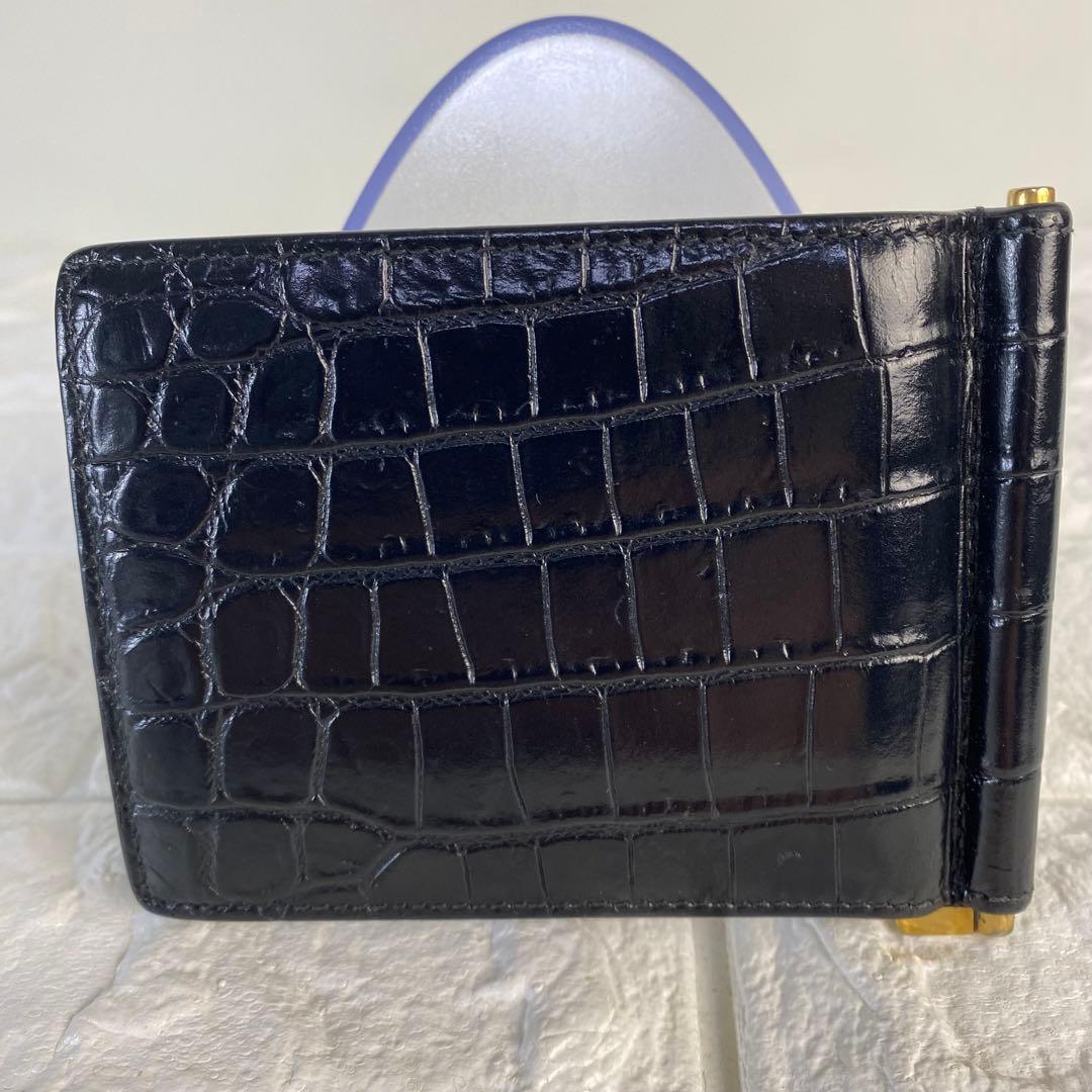 サンローラン　マネークリップ　クロコ型押し　YSL 黒　カサンドラ