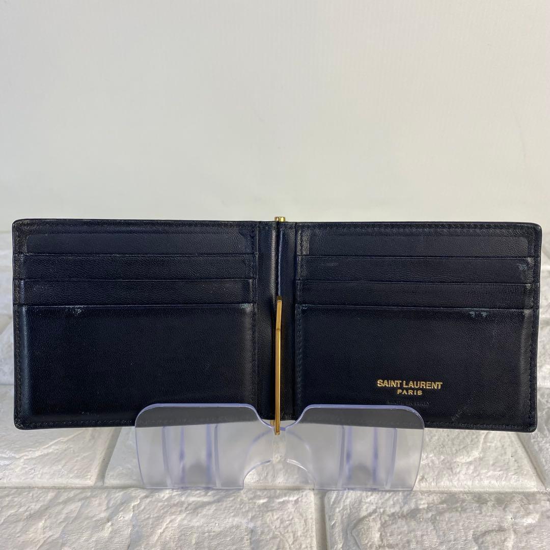 サンローラン　マネークリップ　クロコ型押し　YSL 黒　カサンドラ