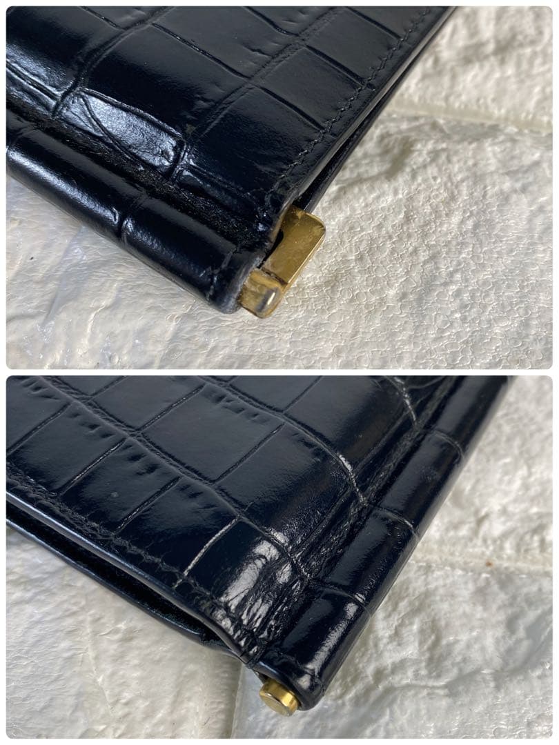 サンローラン　マネークリップ　クロコ型押し　YSL 黒　カサンドラ