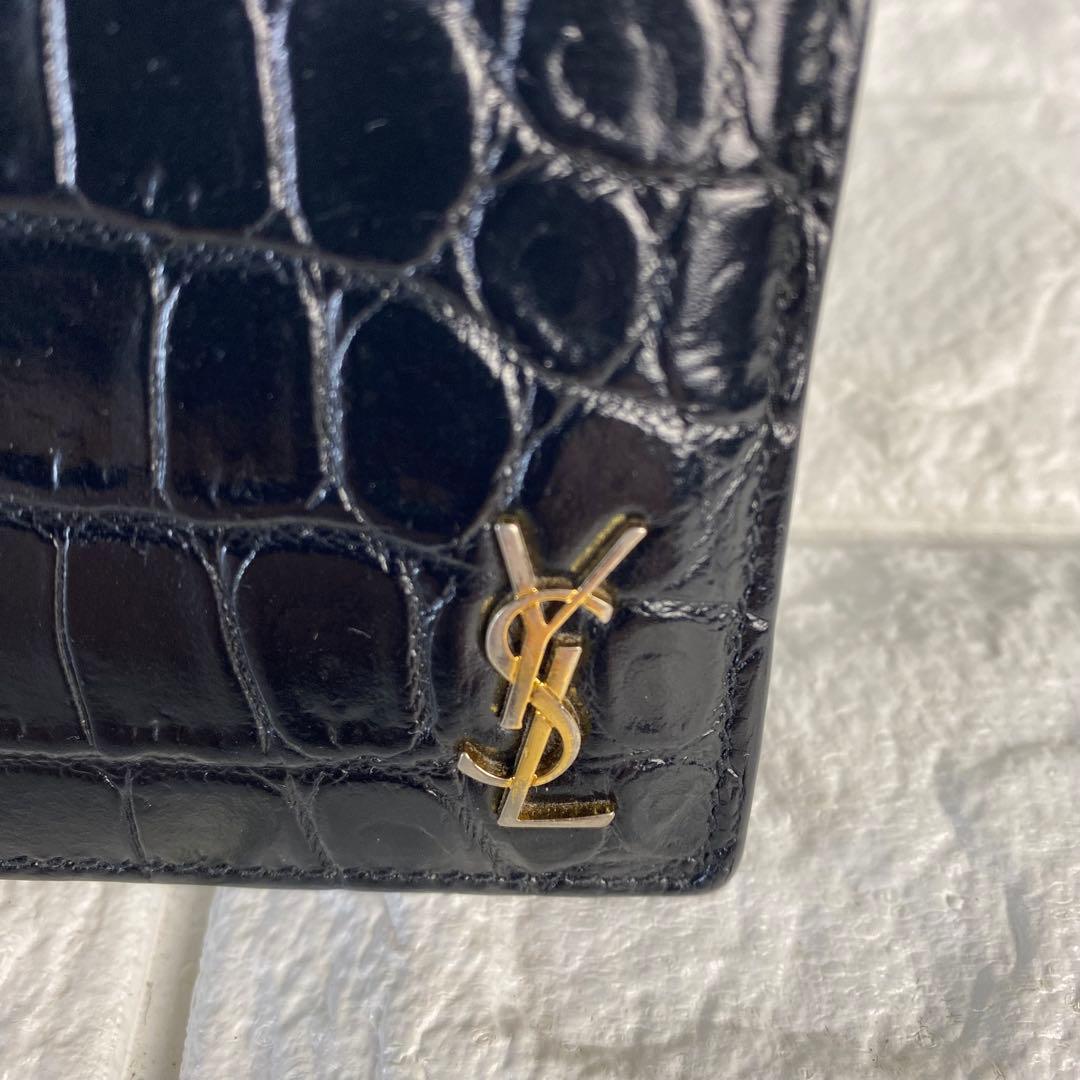 サンローラン　マネークリップ　クロコ型押し　YSL 黒　カサンドラ