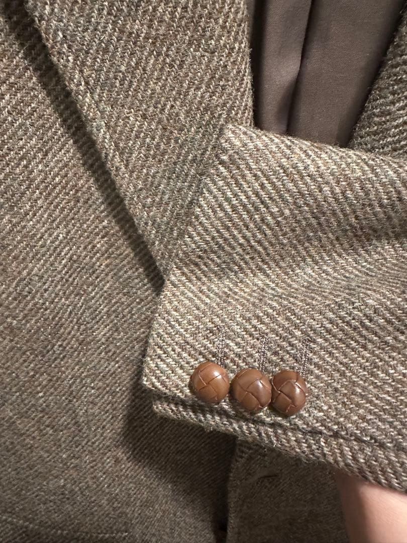 バーバリー　ブラウンツイードテーラードジャケット 3つボタン エルボーパッチ付き