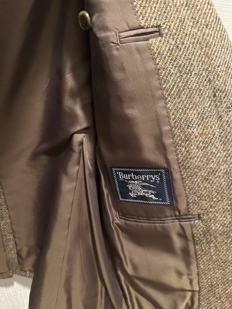 バーバリー　ブラウンツイードテーラードジャケット 3つボタン エルボーパッチ付き