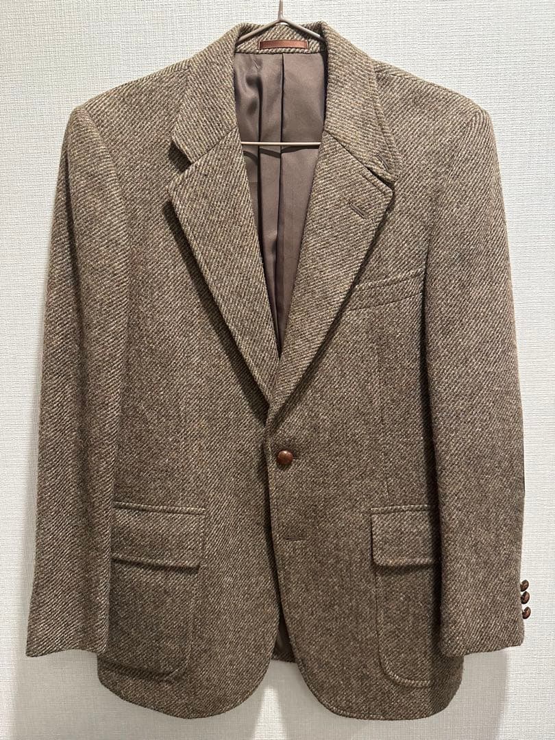 バーバリー　ブラウンツイードテーラードジャケット 3つボタン エルボーパッチ付き