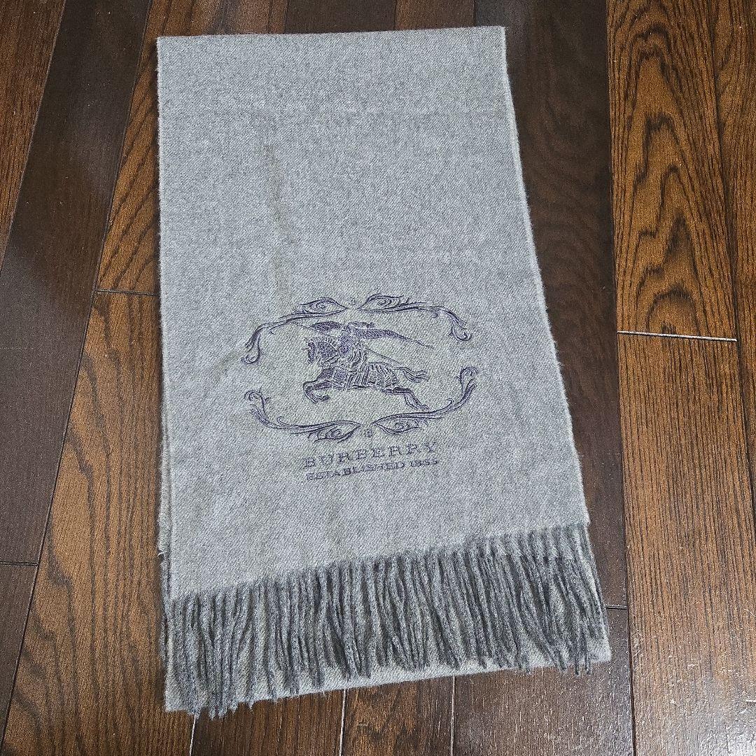 BURBERRY カシミヤ マフラー グレー 騎士刺繍