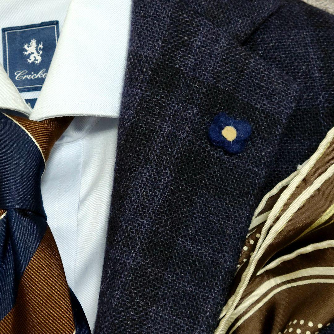 LARDINI 秋冬ツイード系 ネイビーチェック テーラードジャケット