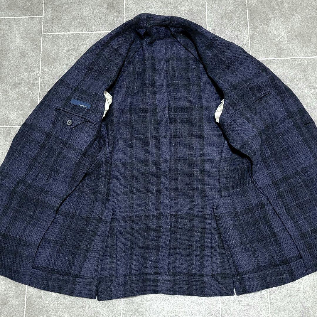 LARDINI 秋冬ツイード系 ネイビーチェック テーラードジャケット