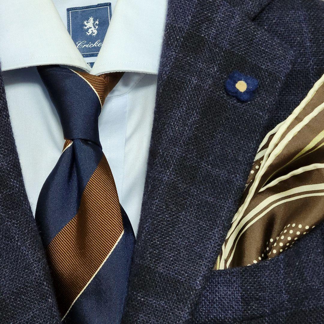 LARDINI 秋冬ツイード系 ネイビーチェック テーラードジャケット