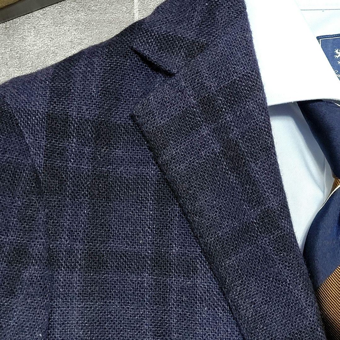 LARDINI 秋冬ツイード系 ネイビーチェック テーラードジャケット