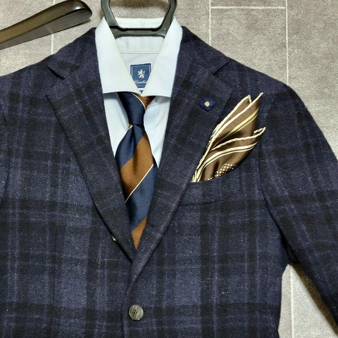 LARDINI 秋冬ツイード系 ネイビーチェック テーラードジャケット