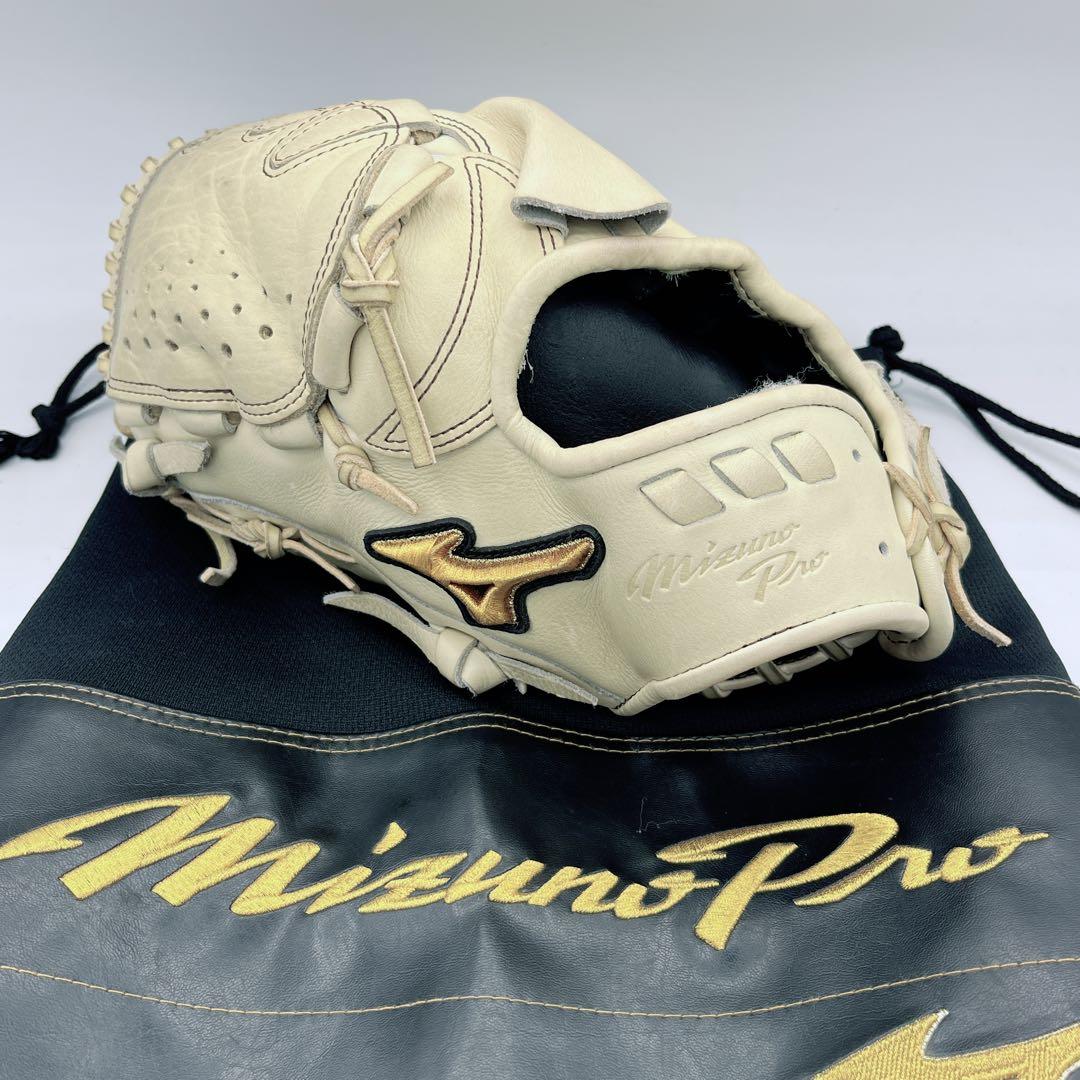 Mizuno Pro 軟式グローブ 22モデル投手用 クリーム色 収納袋付き　左