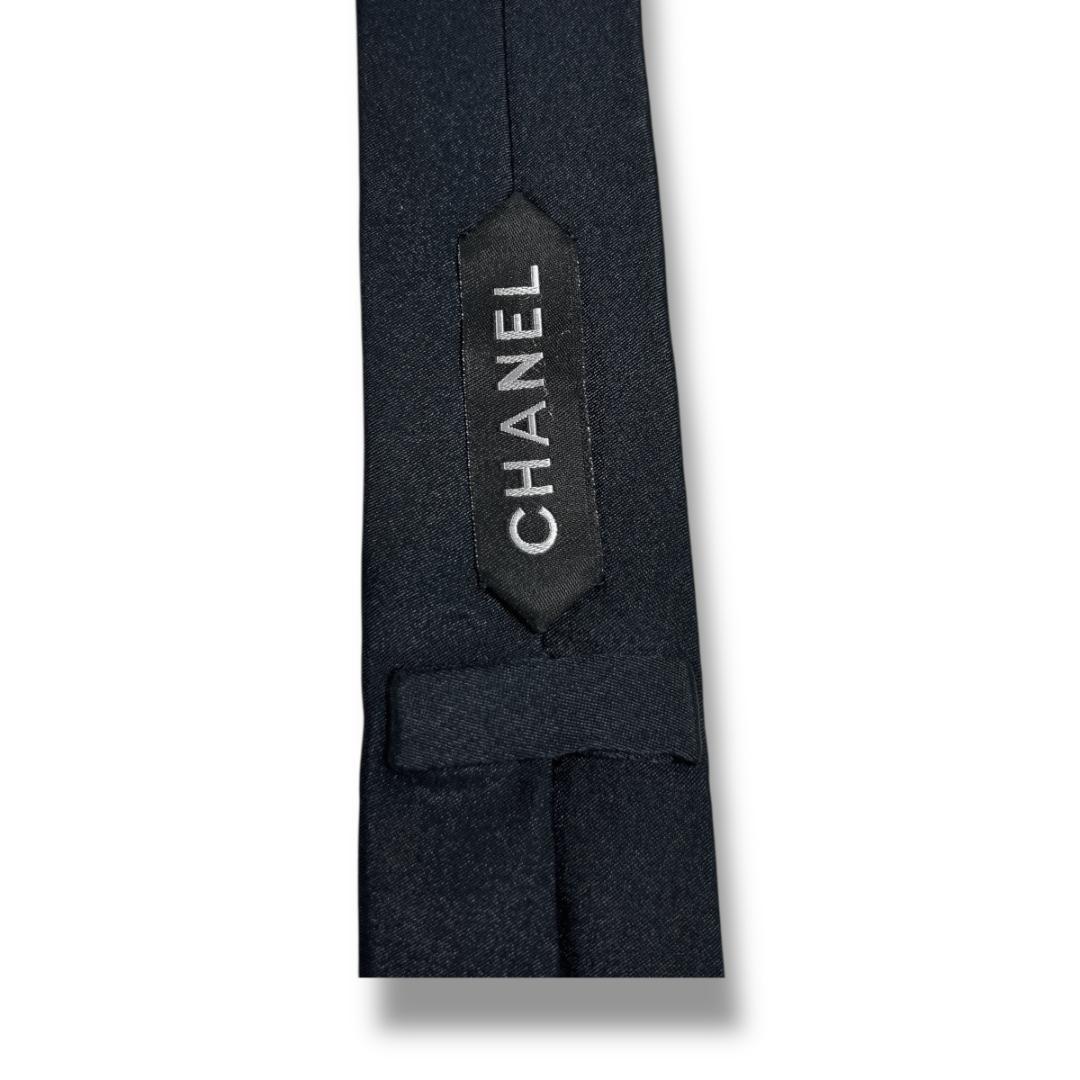 希少　シャネル ネクタイ　パール　 ブラック ココマーク 刺繍 イタリア製