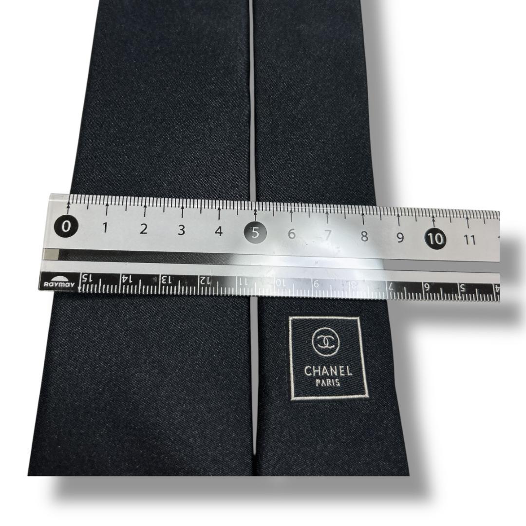 希少　シャネル ネクタイ　パール　 ブラック ココマーク 刺繍 イタリア製