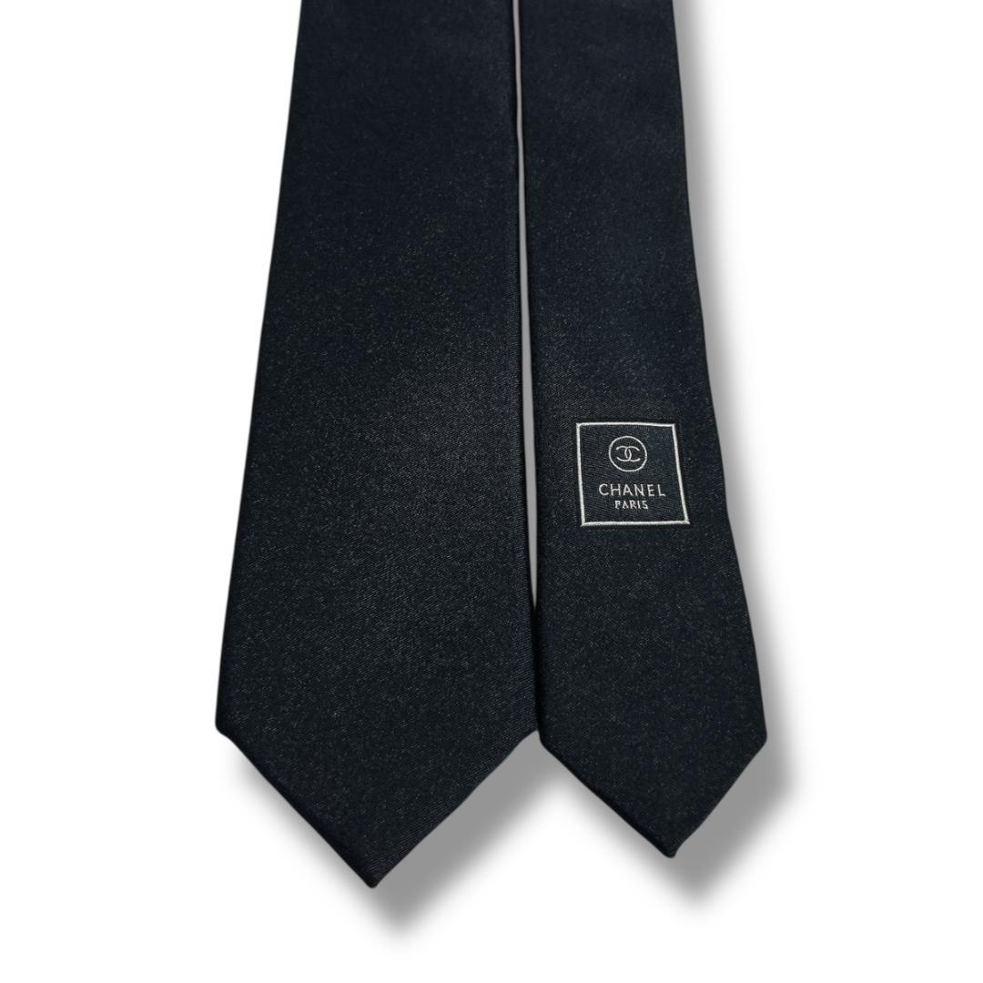 希少　シャネル ネクタイ　パール　 ブラック ココマーク 刺繍 イタリア製
