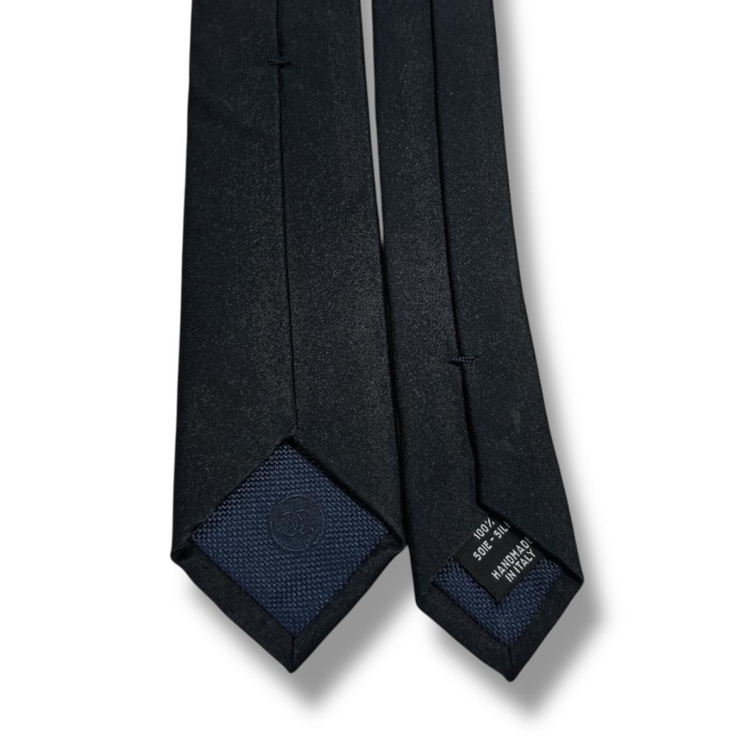 希少　シャネル ネクタイ　パール　 ブラック ココマーク 刺繍 イタリア製