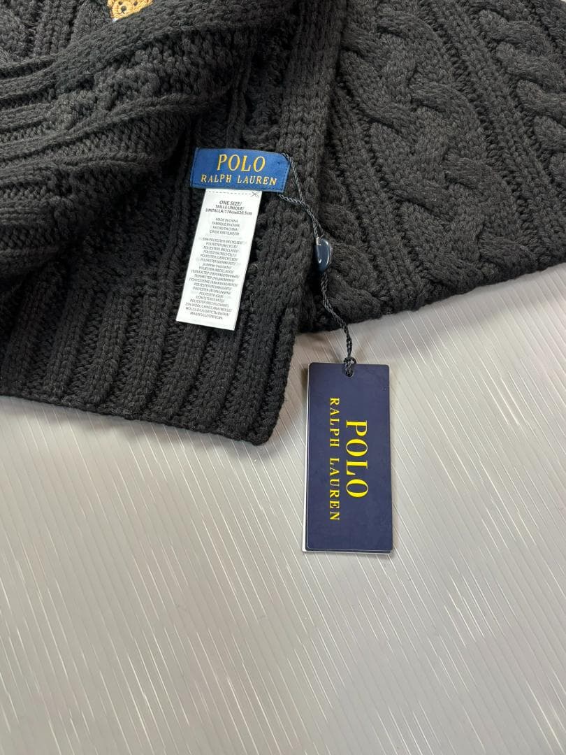 2025定番ベア新品タグ付きラルフローレンポロベアマフラーケーブルニットブラック