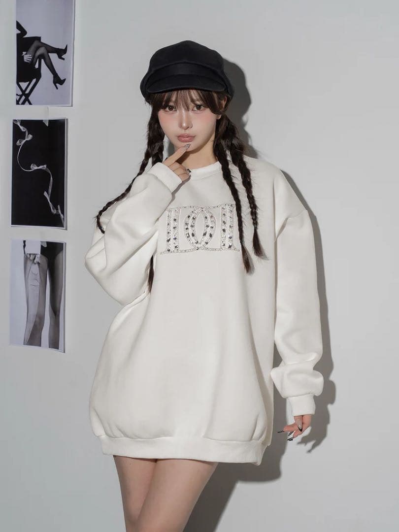 ♡ ダーリッチ Darich ♡ DDロゴビジュースウェットプルオーバー 白