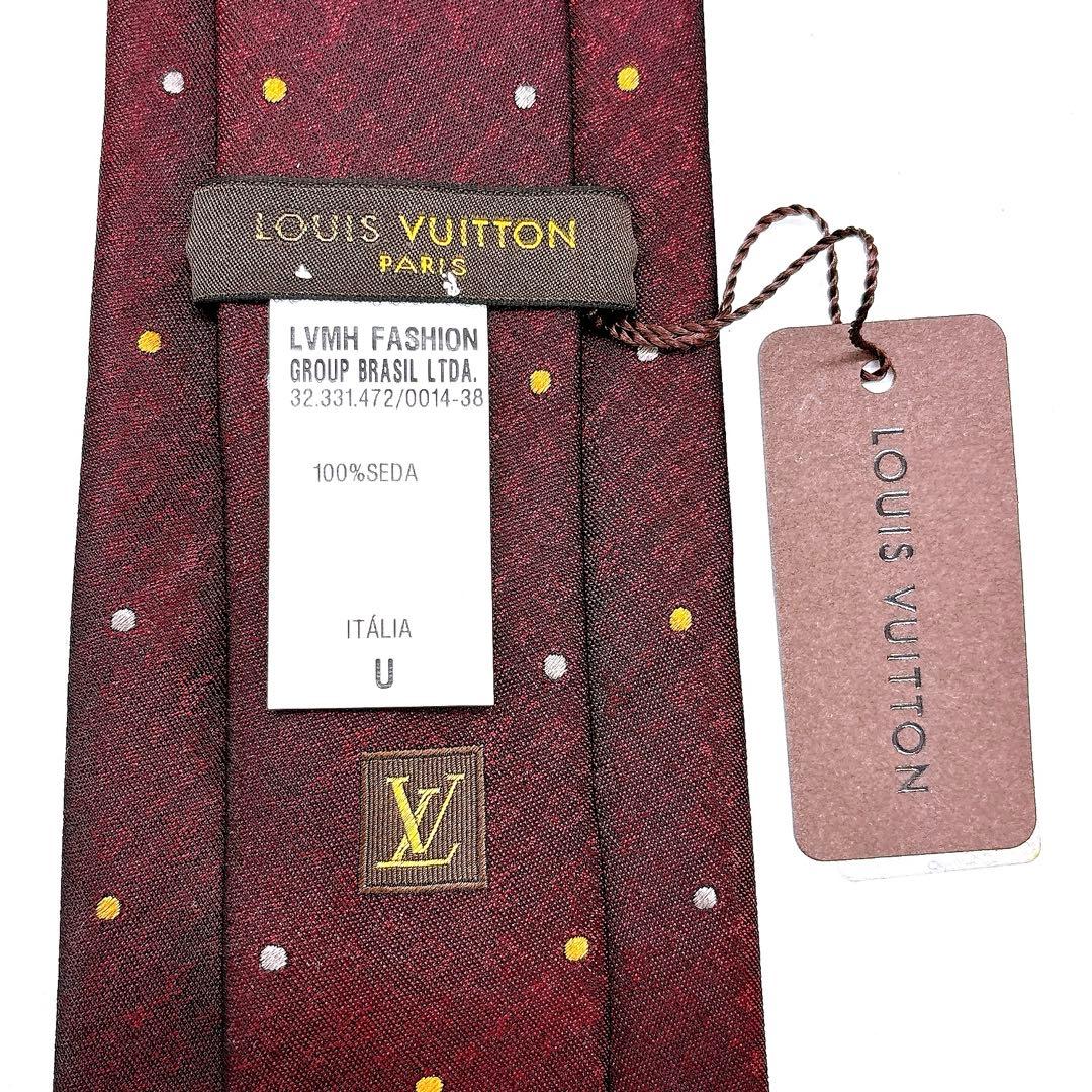 新品タグ付きLOUIS VUITTON バーガンディ ボルドードット柄 ネクタイ