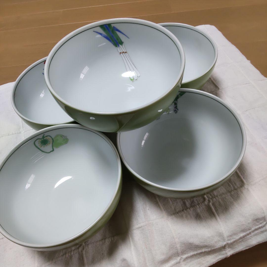 深川製磁 多様丼 鉢 野菜絵変わり５個【未使用新品】