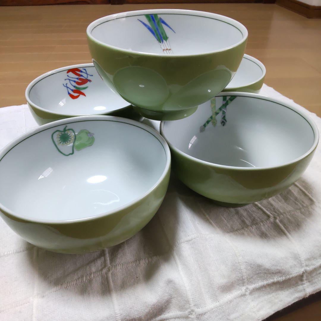 深川製磁 多様丼 鉢 野菜絵変わり５個【未使用新品】