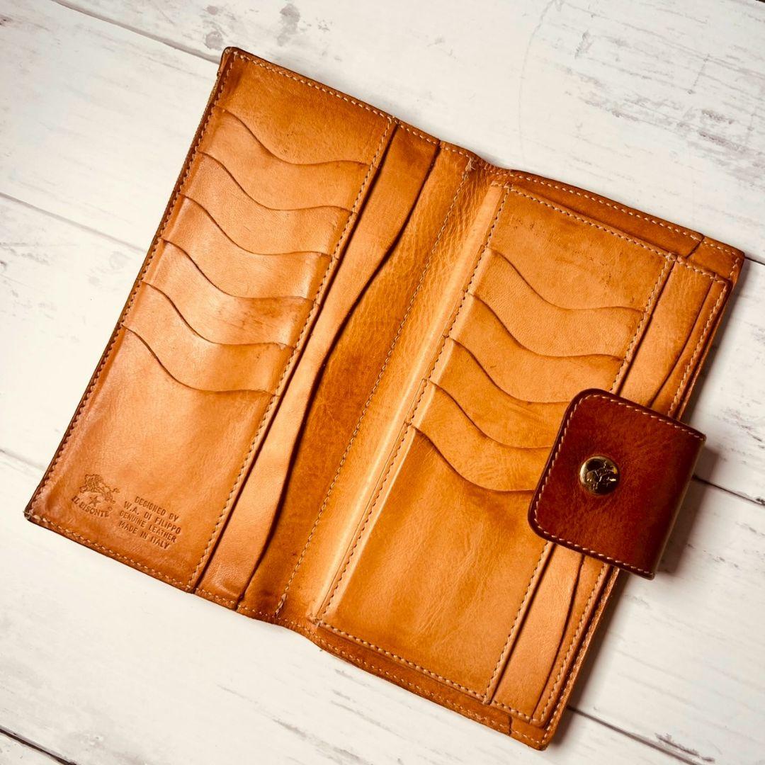 【ヴィンテージ感漂う本革】ILBISONTE　スナップ長財布　ヌメ　刻印　大容量