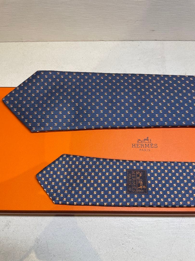 【新品未使用】HERMES ネイビー H総柄ネクタイ シルク100% 成人式向け