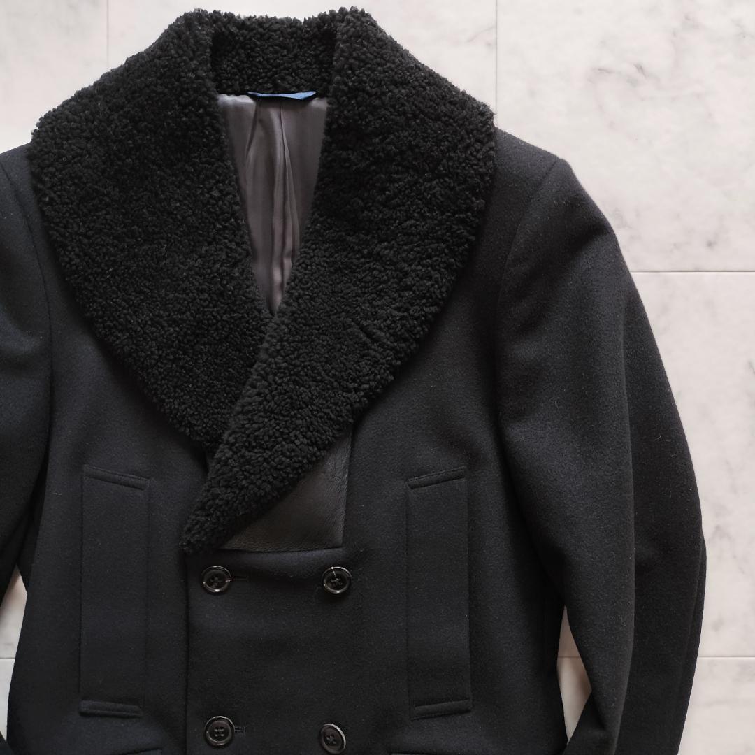 ポールスミス 12AW 深海 ムートン切替ダブルブレストチェスターコート M