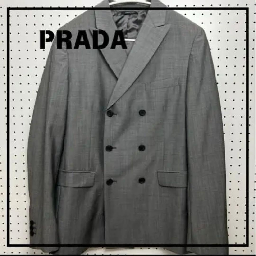 【良品】人気の商品！PRADA【スーツ セットアップ】ダブル 背抜き グレー